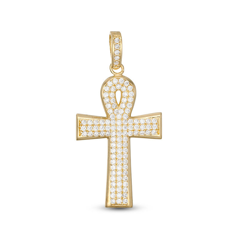 Main Image 1 of Cubic Zirconia Ankh Cross Necklace Charm in 10K Gold