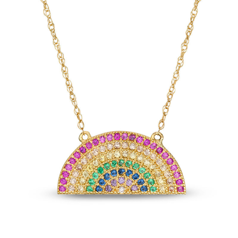 Main Image 1 of Multi-Color Cubic Zirconia Rainbow Necklace in 10K Gold - 17"
