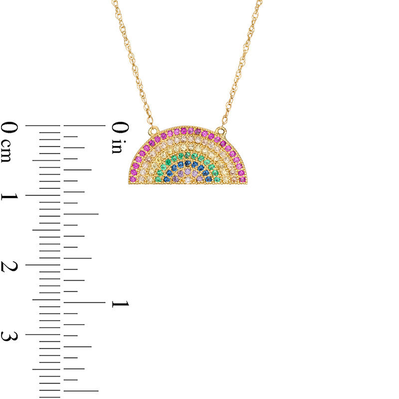 Multi-Color Cubic Zirconia Rainbow Necklace in 10K Gold - 17"