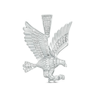 Solid Sterling Silver CZ Diamond-Cut Landing Eagle Necklace Charm