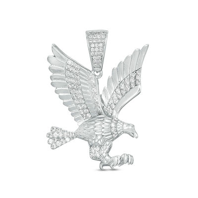 Solid Sterling Silver CZ Diamond-Cut Landing Eagle Necklace Charm