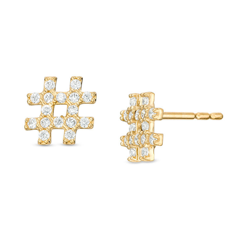 Main Image 1 of Cubic Zirconia Hash Tag Stud Earrings in 10K Gold