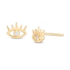 Bezel-Set Cubic Zirconia Solitaire Evil Eyelash Stud Earrings in 10K Gold