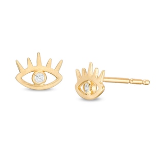 10K Gold Bezel-Set CZ Solitaire Eyelash Studs