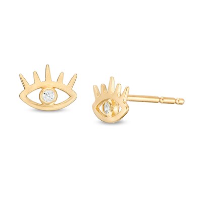 10K Gold Bezel-Set CZ Solitaire Eyelash Studs