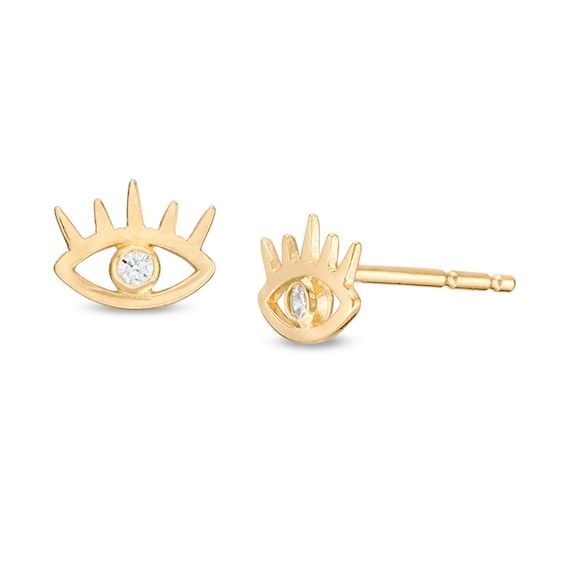 10K Gold Bezel-Set CZ Solitaire Eyelash Studs