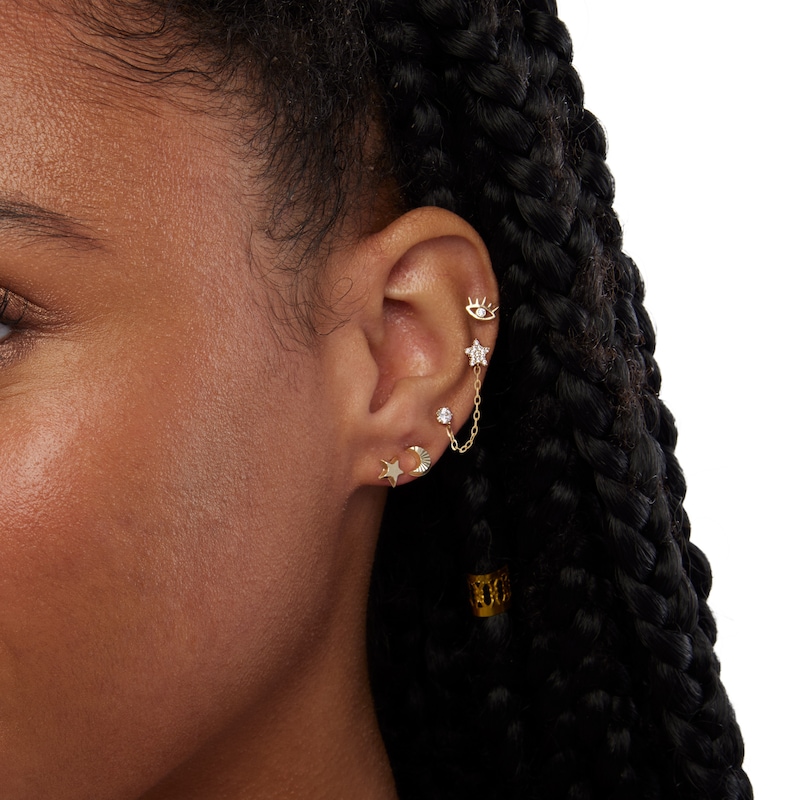Bezel-Set Cubic Zirconia Solitaire Evil Eyelash Stud Earrings in 10K Gold