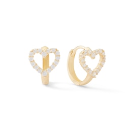 Cubic Zirconia Heart Outline Huggie Hoop Earrings in 10K Gold