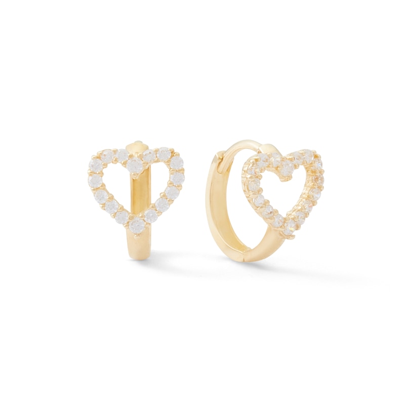 10K Solid Gold CZ Heart Outline Huggie Hoops