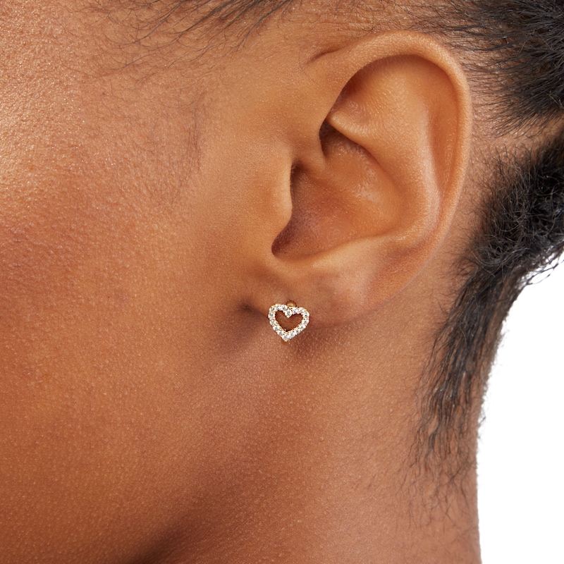 Main Image 2 of 10K Solid Gold CZ Heart Outline Huggie Hoops