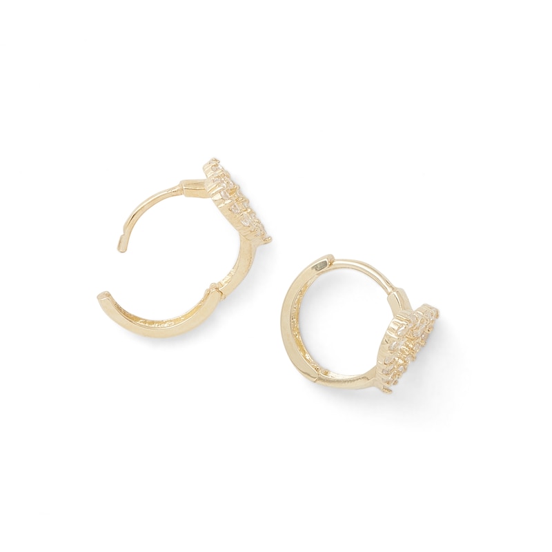 Main Image 3 of 10K Solid Gold CZ Heart Outline Huggie Hoops