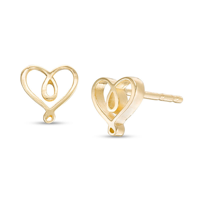 Double Loop Heart Stud Earrings in 10K Gold