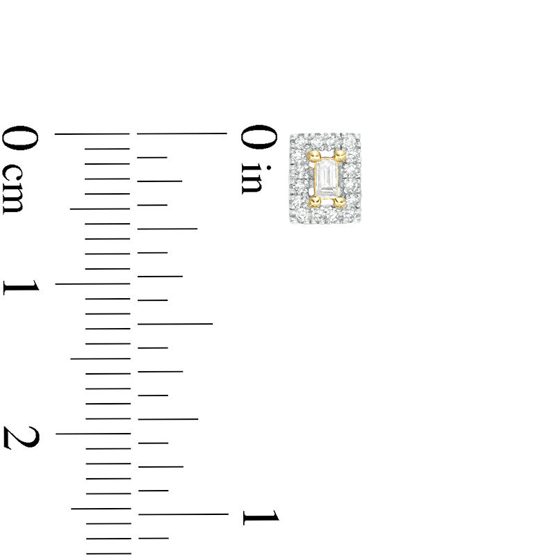 Main Image 2 of 1/6 CT. T.W. Baguette and Round Diamond Rectangle Frame Stud Earrings in 10K Gold
