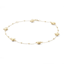 Puff Star and Bead Station Anklet in 10K Solid Gold - 10&quot;