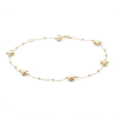 Puff Star and Bead Station Anklet in 10K Solid Gold - 10"