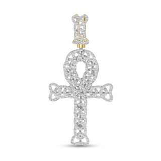1/2 CT. T.W. Diamond Interlocking Ovals Ankh Cross Necklace Charm in 10K Gold