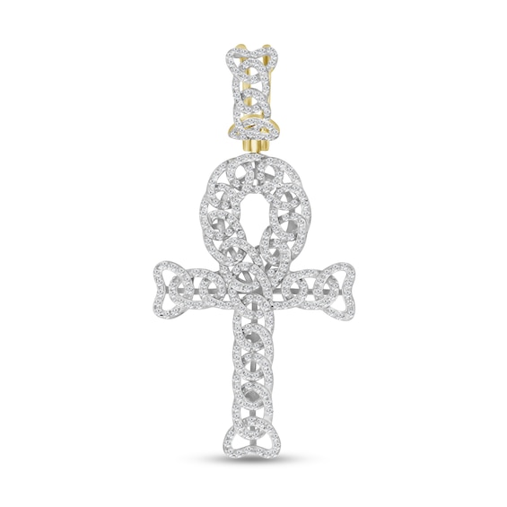 1/2 CT. T.W. Diamond Interlocking Ovals Ankh Cross Necklace Charm in 10K Gold