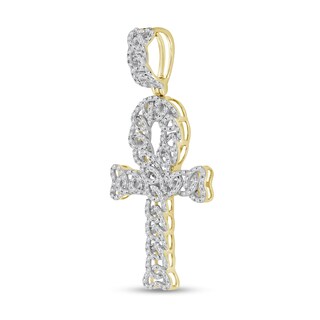 1/2 CT. T.W. Diamond Interlocking Ovals Ankh Cross Necklace Charm in 10K Gold