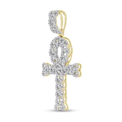 1/2 CT. T.W. Diamond Interlocking Ovals Ankh Cross Necklace Charm in 10K Gold