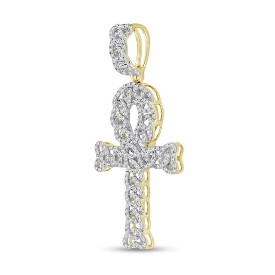 1/2 CT. T.W. Diamond Interlocking Ovals Ankh Cross Necklace Charm in 10K Gold