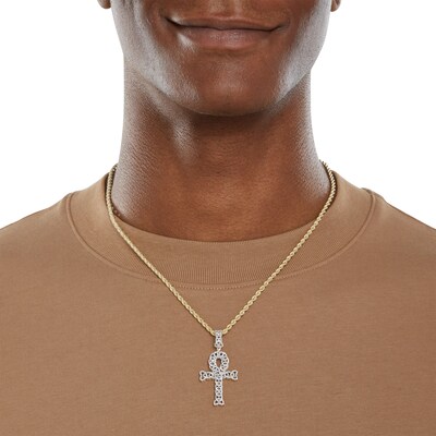 1/2 CT. T.W. Diamond Interlocking Ovals Ankh Cross Necklace Charm in 10K Gold