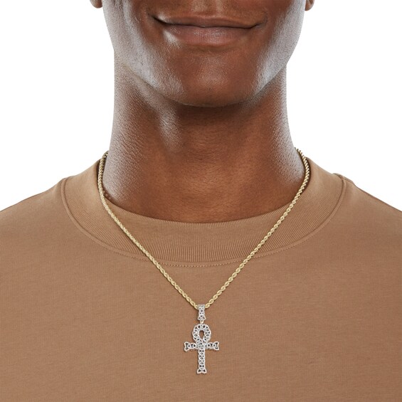 1/2 CT. T.W. Diamond Interlocking Ovals Ankh Cross Necklace Charm in 10K Gold