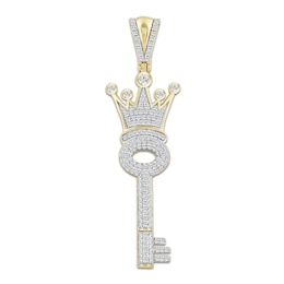 10K Gold 5/8 CT. T.W. Diamond Key with Crown Necklace Charm
