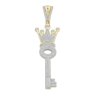 10K Gold 5/8 CT. T.W. Diamond Key with Crown Necklace Charm