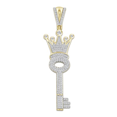 10K Gold 5/8 CT. T.W. Diamond Key with Crown Necklace Charm