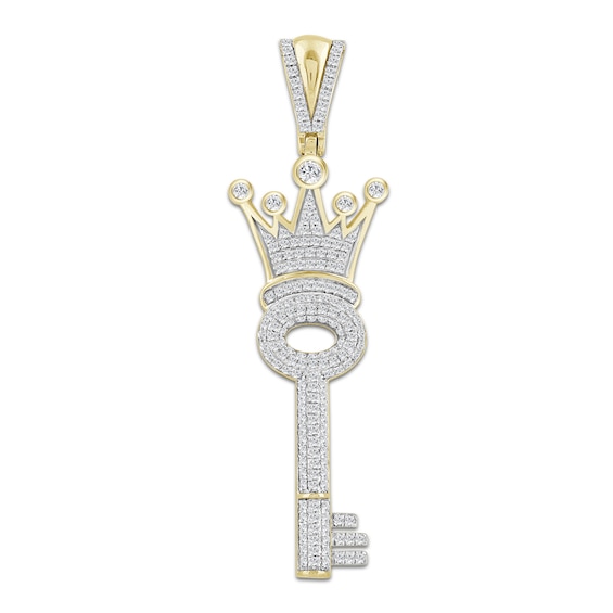 10K Gold 5/8 CT. T.W. Diamond Key with Crown Necklace Charm