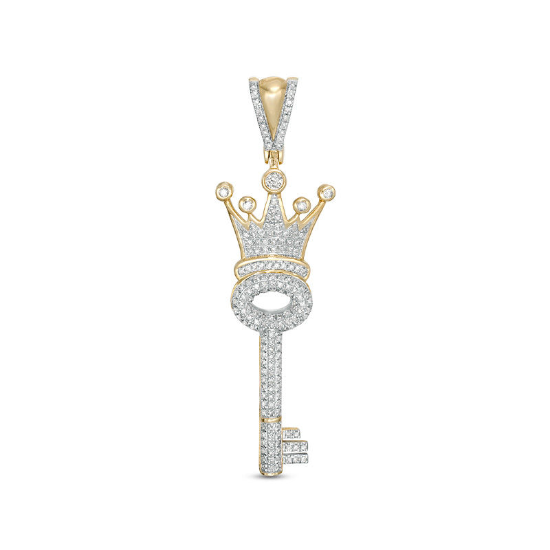 Mia Diamonds 14k Yellow Gold with Rhodium Crown Key Pendant 