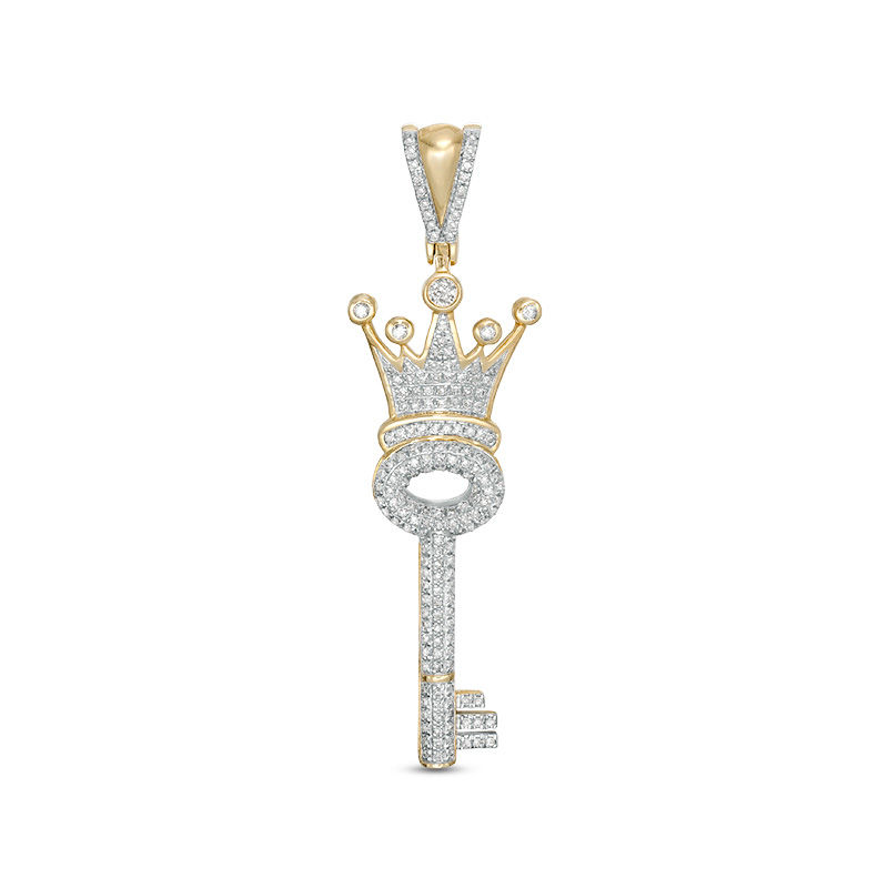 5/8 CT. T.W. Diamond Key with Crown Necklace Charm in 10K Gold