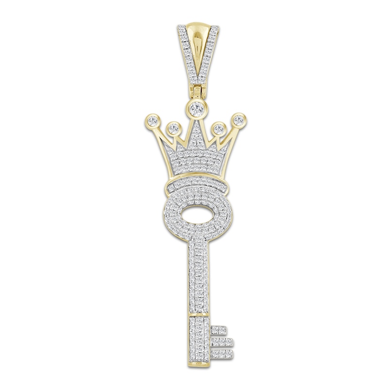 Main Image 1 of 10K Gold 5/8 CT. T.W. Diamond Key with Crown Necklace Charm