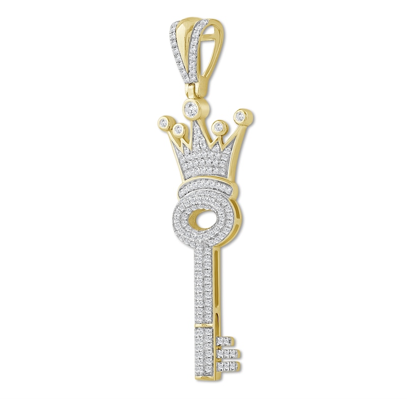 Main Image 2 of 10K Gold 5/8 CT. T.W. Diamond Key with Crown Necklace Charm