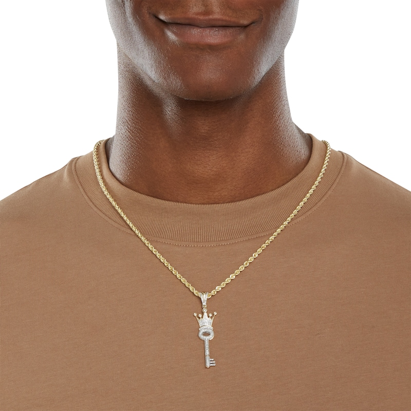Main Image 3 of 10K Gold 5/8 CT. T.W. Diamond Key with Crown Necklace Charm