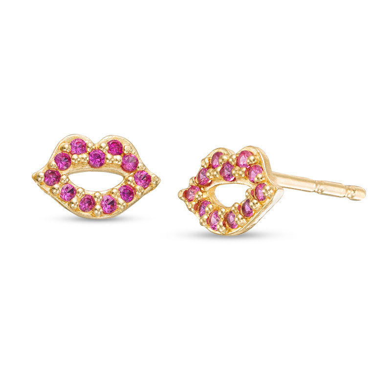 Main Image 1 of Red Cubic Zirconia Lips Stud Earrings in 10K Gold