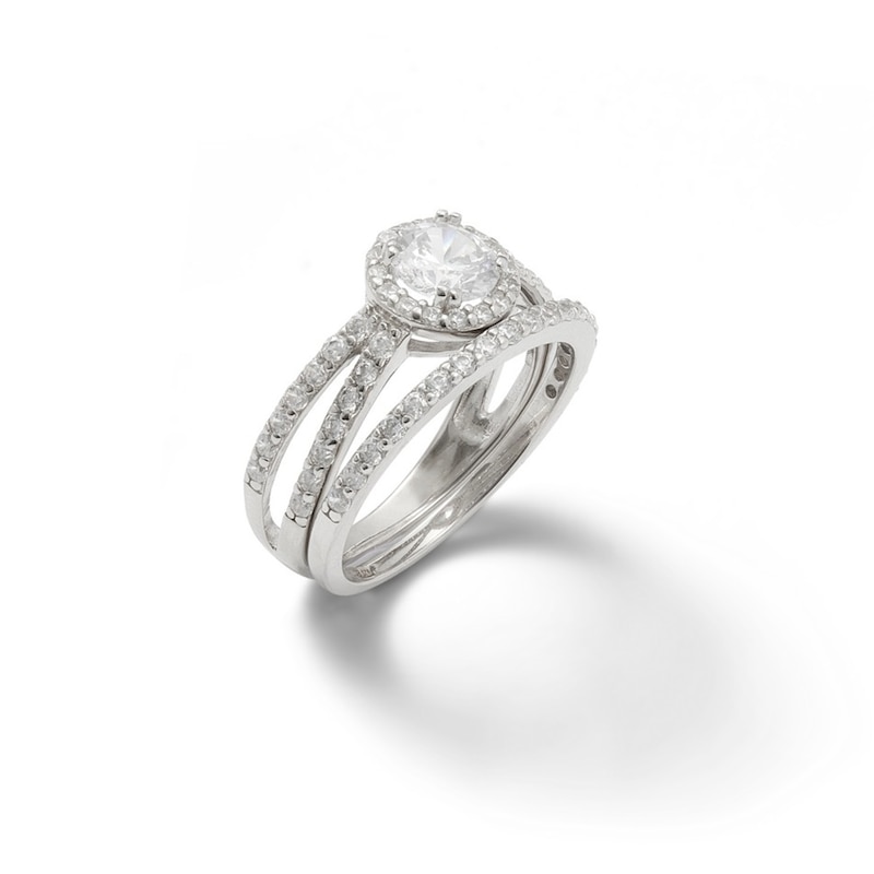 Main Image 2 of 6mm Cubic Zirconia Framed Split Shank Bridal Set in Sterling Silver - Size 7