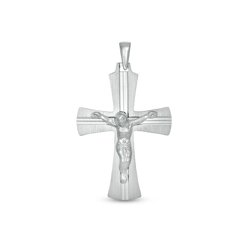 Main Image 1 of Brushed and Satin Flared Crucifix Necklace Charm in Sterling Silver