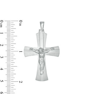 Brushed and Satin Flared Crucifix Necklace Charm in Sterling Silver