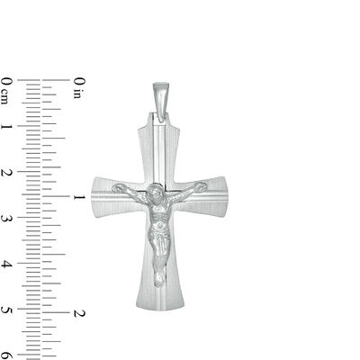 Brushed and Satin Flared Crucifix Necklace Charm in Sterling Silver