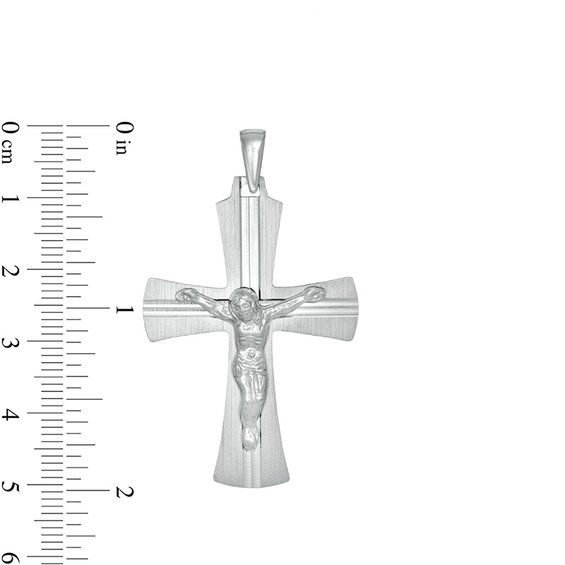 Brushed and Satin Flared Crucifix Necklace Charm in Sterling Silver