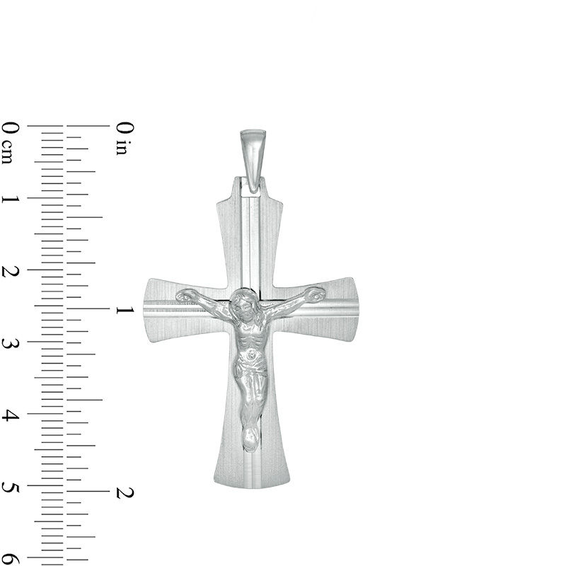 Main Image 2 of Brushed and Satin Flared Crucifix Necklace Charm in Sterling Silver