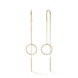 Rope-Textured Open Circle Threader Earrings in 10K Semi-Solid Tube Gold