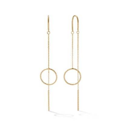 10K Gold Rope-Textured Open Circle Threader Earrings