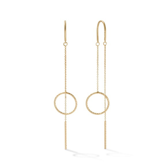 10K Gold Rope-Textured Open Circle Threader Earrings