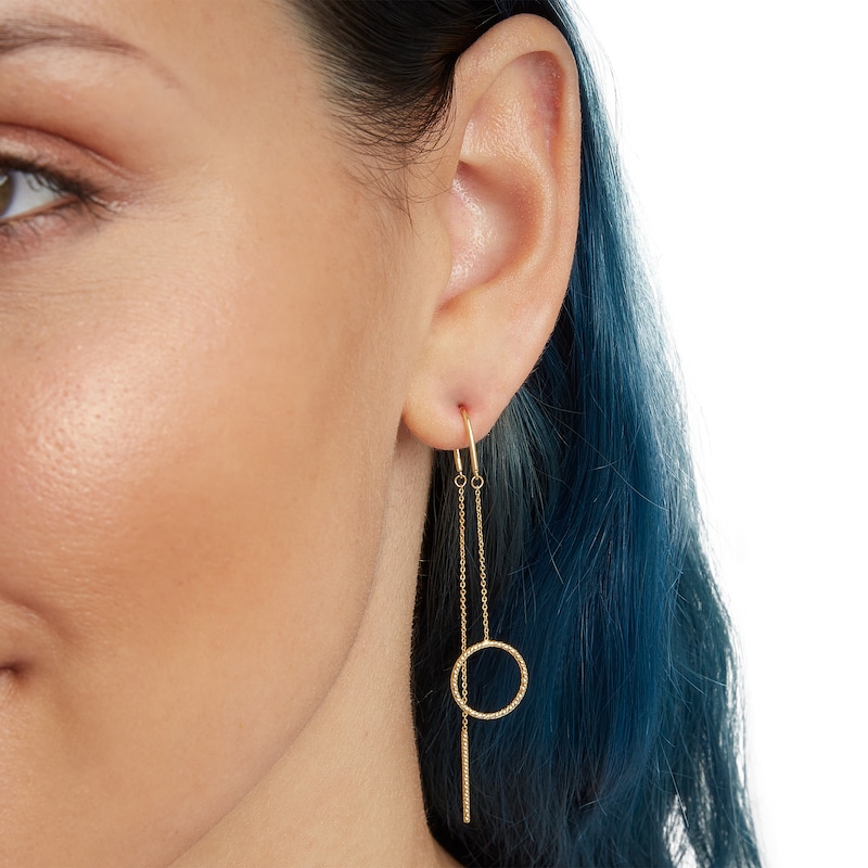 Rope-Textured Open Circle Threader Earrings in 10K Semi-Solid Tube Gold
