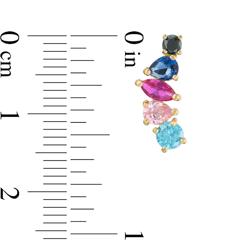 Multi-Shape and Multi-Color Cubic Zirconia Curve Crawler Earrings in 10K Gold