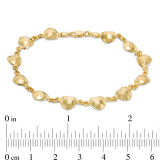 Faceted Puff Heart Station Bracelet in 10K Gold - 7.5"