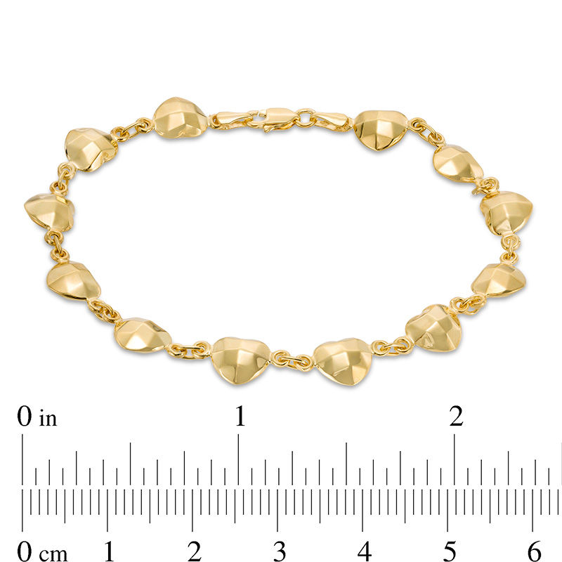 Faceted Puff Heart Station Bracelet in 10K Gold - 7.5"