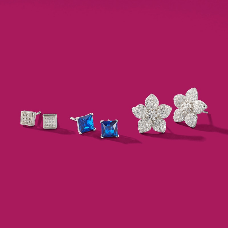 Main Image 2 of Cubic Zirconia Pavé Composite Flower Stud Earrings in Sterling Silver